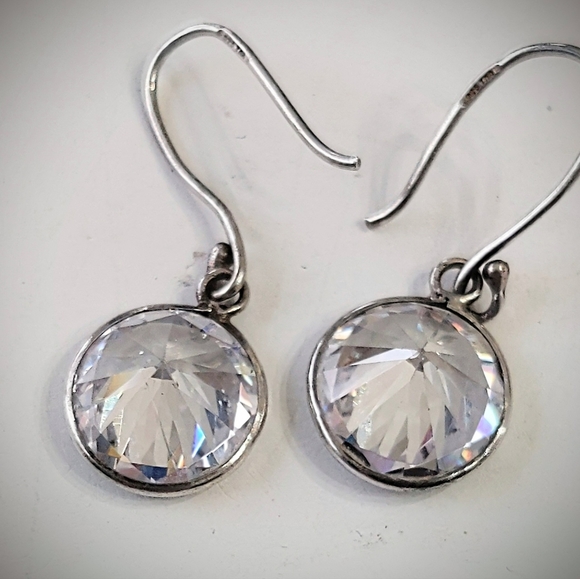 Sterling Silver Bezel Drop CZ Dangle Earrings - Picture 3 of 8